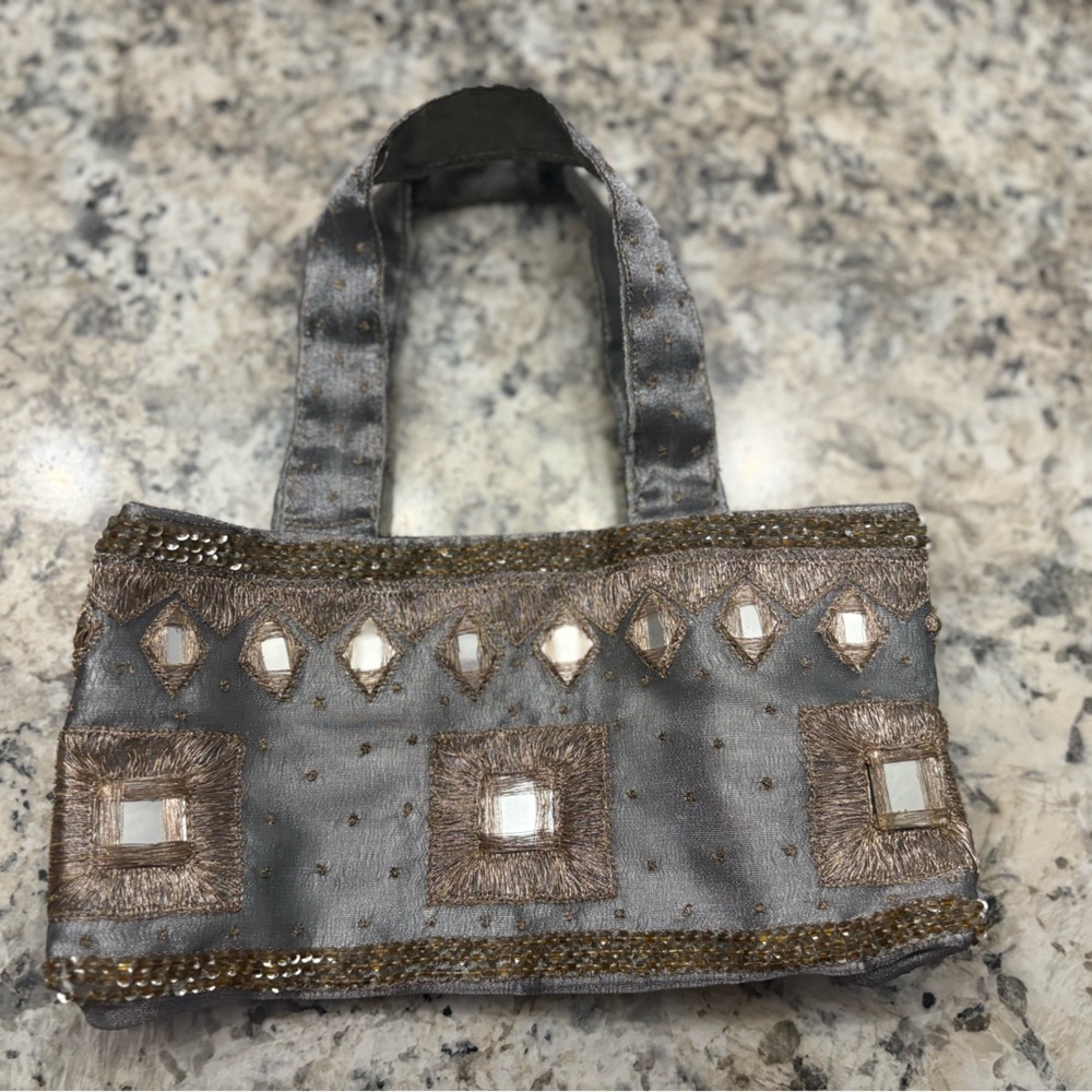 MONYA MINI BAG Elegant Gray and Gold Embellished Women's Bag vintage